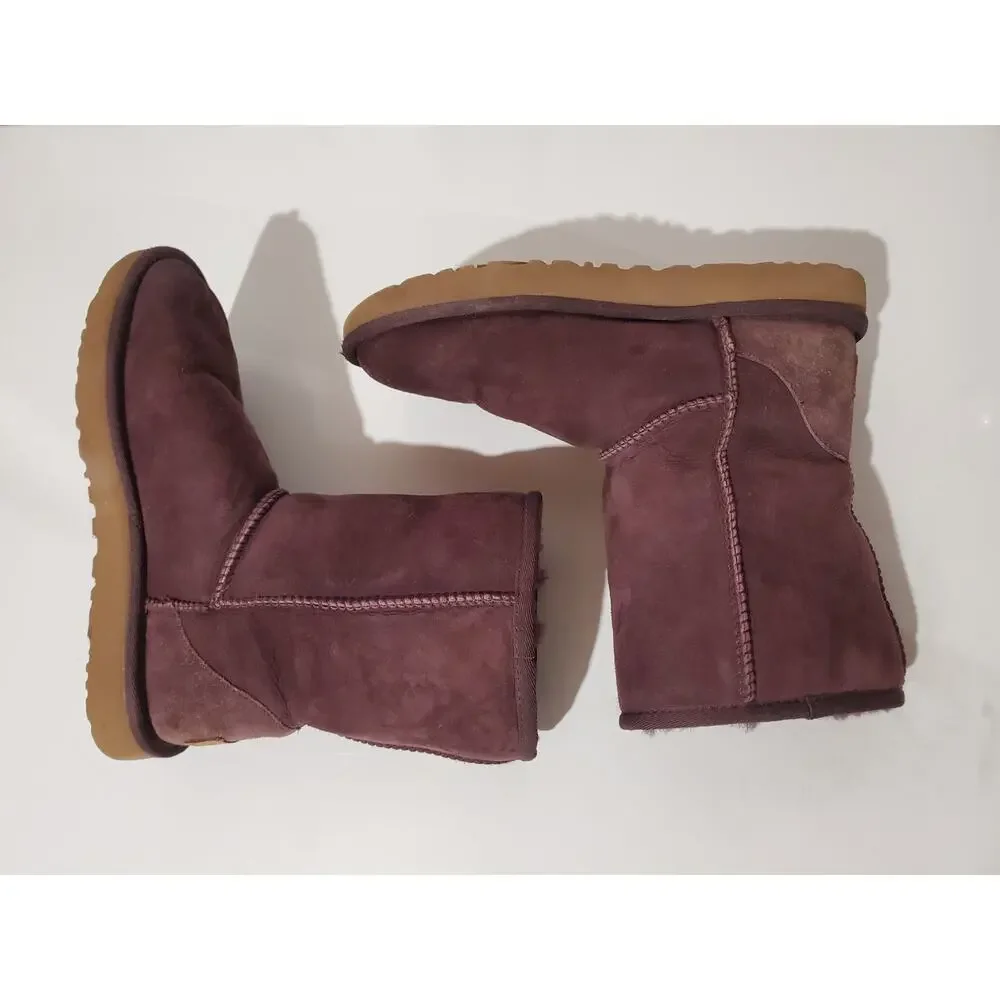 UGG Womens Classic Short II Boots Size 7 Sheepskin Leather Fur Lined Plum Purple - Picture 5 of 10